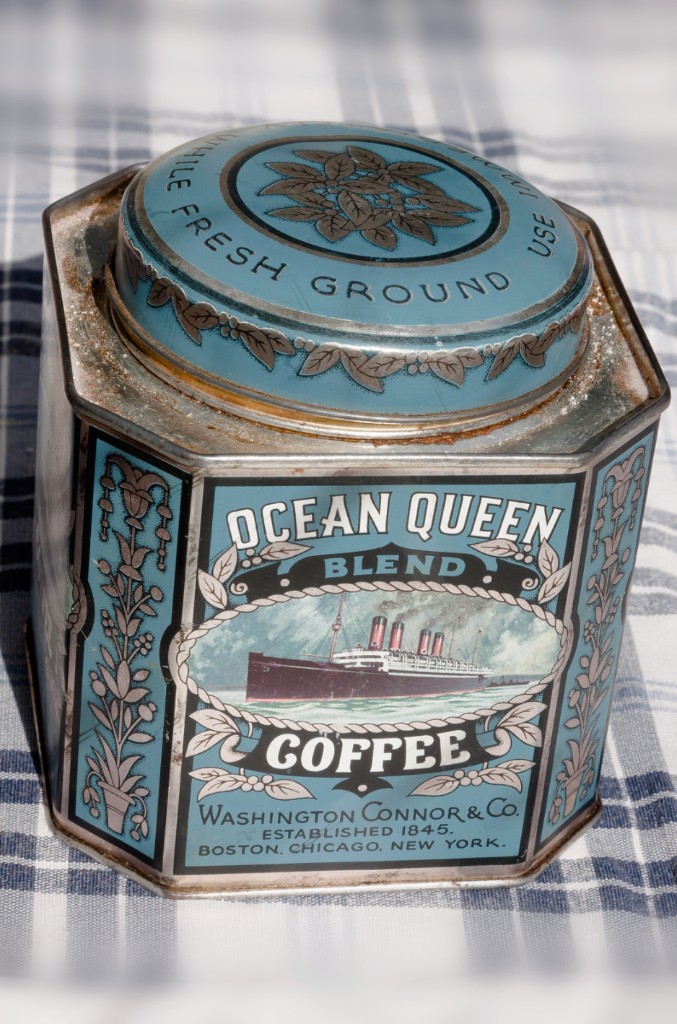 Vintage Ocean Queen coffee can used for Coffee Can Portfolio section